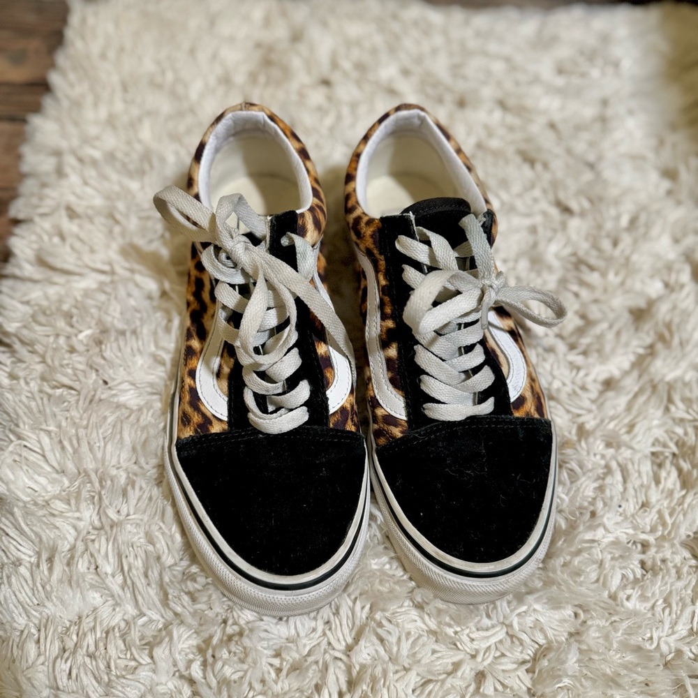 Vans Leopard Print and Black Sneakers